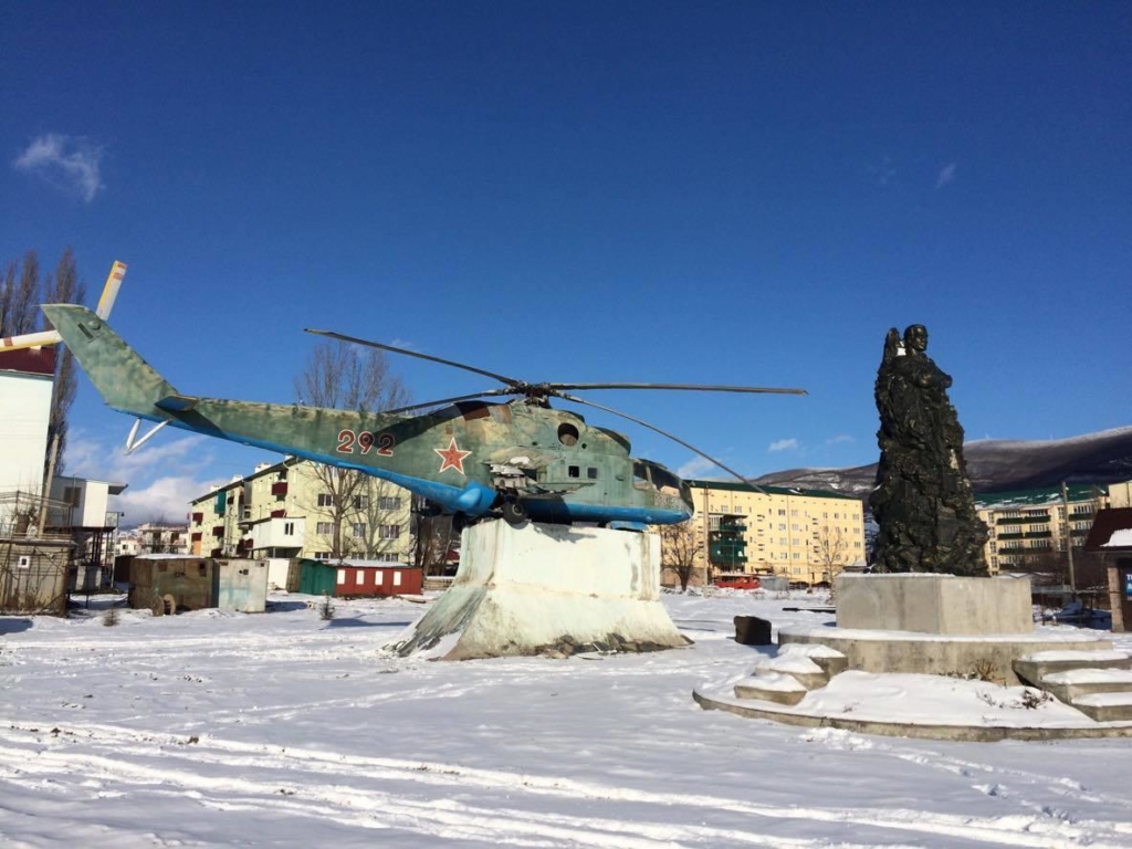 Helicopter, South Ossetia. The Soviet symbols still present in the Caucasus