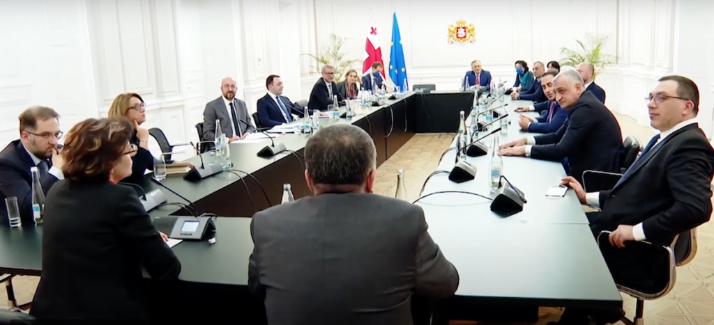 Переговоры между властью и оппозицией Грузии при посредничестве главы Европейского Совета Жана Мишеля. 1 марта 2021 г. 