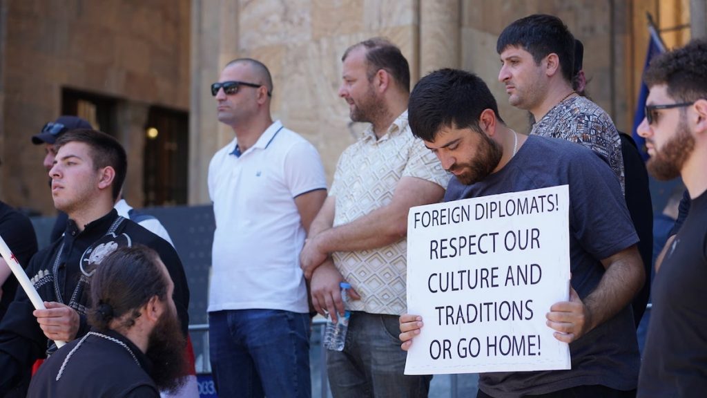 LGBT Pride opponents rally in Tbilisi, July 5, 2021. Photo: David Pipia, JAMnews