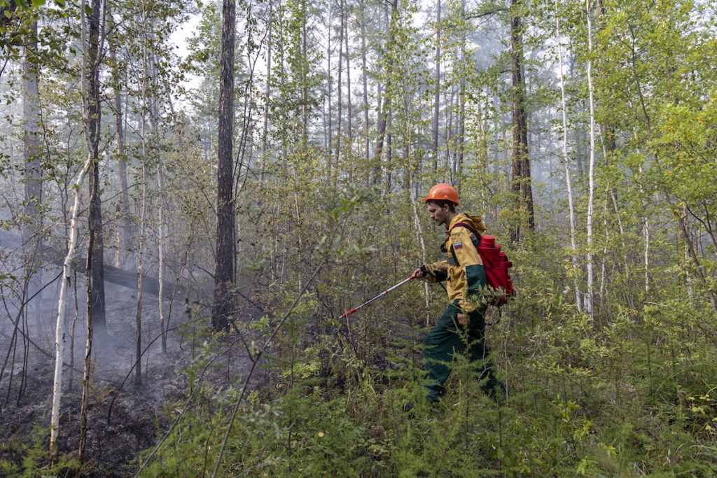 Пожарный десантник Игорь тушит лес в Якутии. Фото: Иван Жилин/«Новая газета»