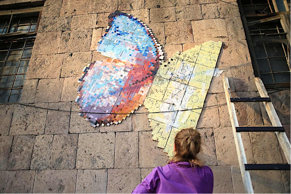 Mosaic and graffiti butterflies in Armenia 