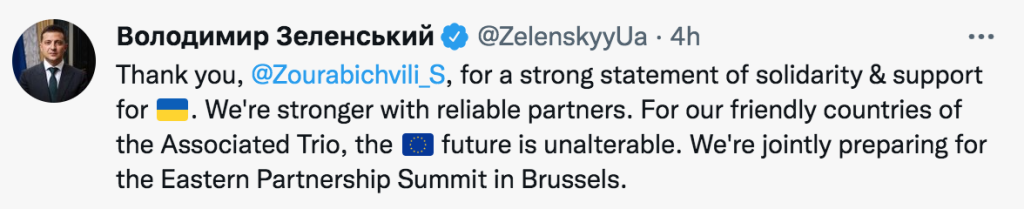 President Zelensky thanked President Zurabishvili