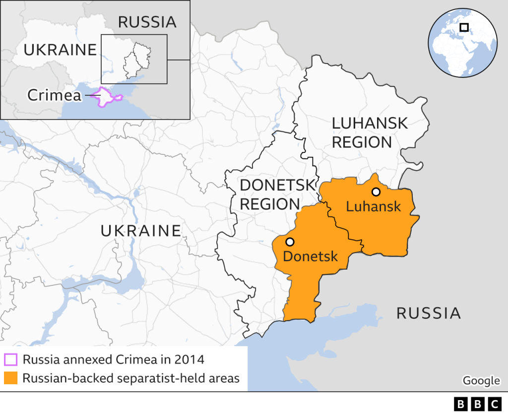 Карта Донбасса. Почему Россия вторглась в Украину