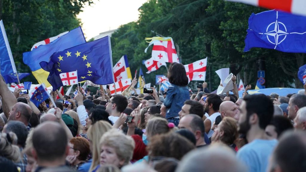 Protest in Tbilisi for the resignation of the prime minister and the fulfillment of the conditions for granting Georgia the status of a candidate country for joining the European Union. July 3, 2022. JAMnews/David Pipia