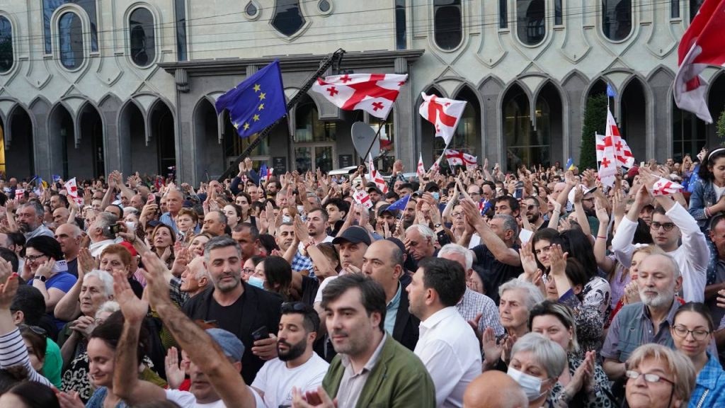 Protest in Tbilisi for the resignation of the prime minister and the fulfillment of the conditions for granting Georgia the status of a candidate country for joining the European Union. July 3, 2022. JAMnews/David Pipia