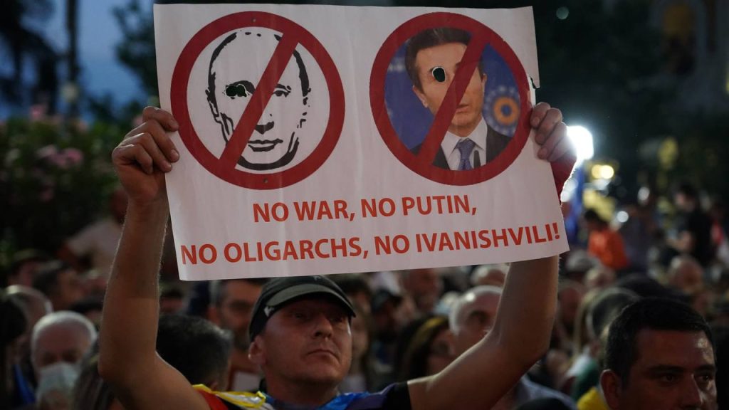 Protest in Tbilisi for the resignation of the prime minister and the fulfillment of the conditions for granting Georgia the status of a candidate country for joining the European Union. July 3, 2022. JAMnews/David Pipia