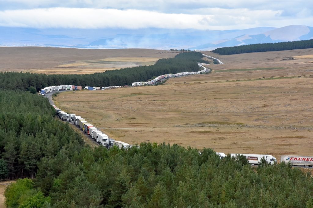 Traffic jams from trucks on the roads of Georgia