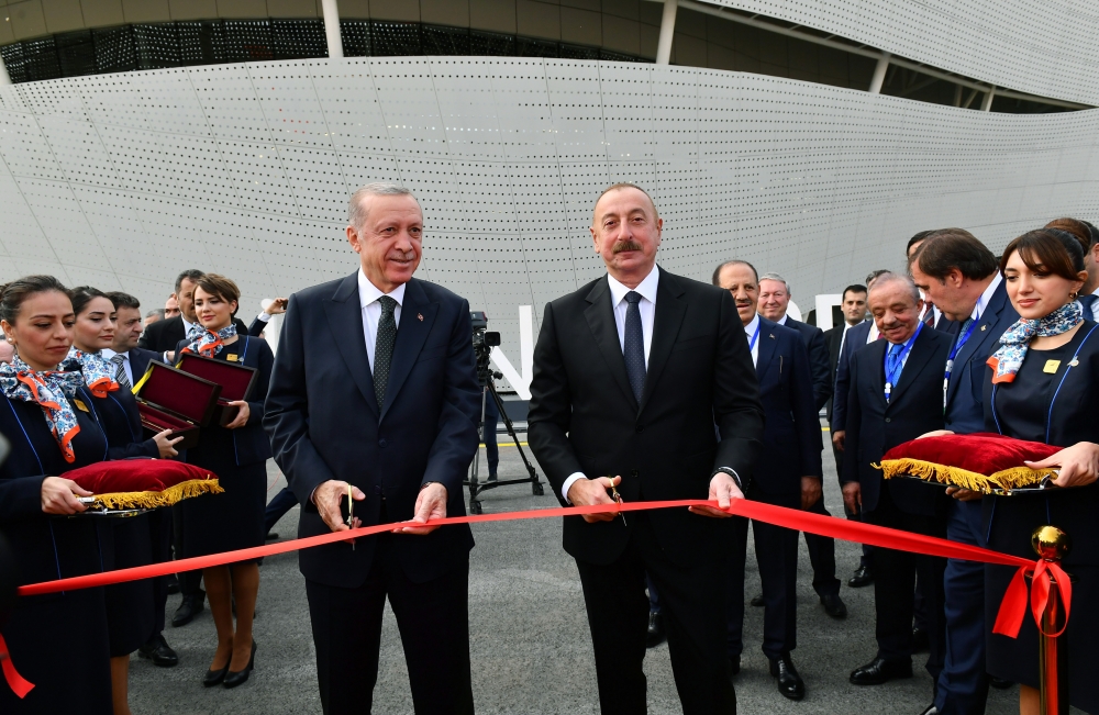 Ərdoğan və Əliyev Zəngilan Hava Limanının açılışında. Foto: AzərTAc