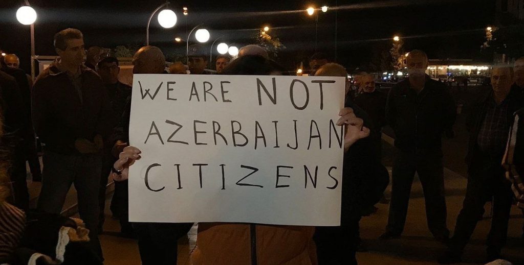 Can NK be part of Azerbaijan?
Rally in Stepanakert with a poster "We are not citizens of Azerbaijan" (Civilnet)
