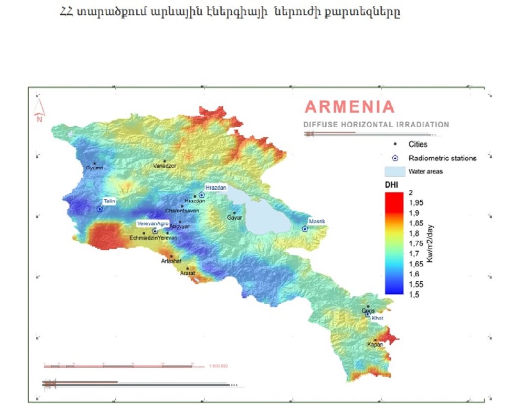 Карта потенциала солнечной энергии в Армении