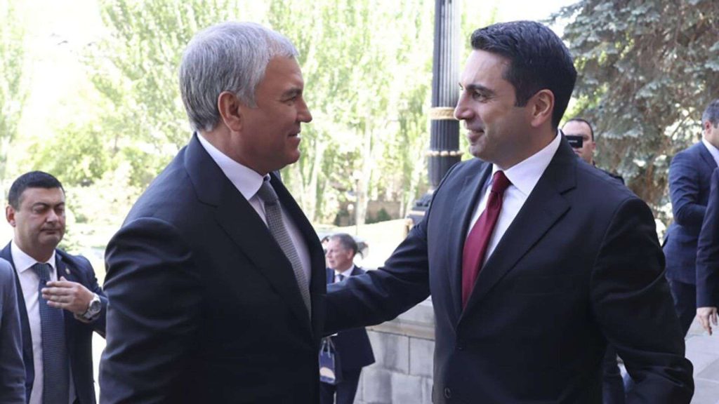 Speaker of the Armenian Parliament Alen Simonyan receives Chairman of the State Duma of the Russian Federation. Yerevan, June 2022
Statement by the Chairman of the State Duma of Russia