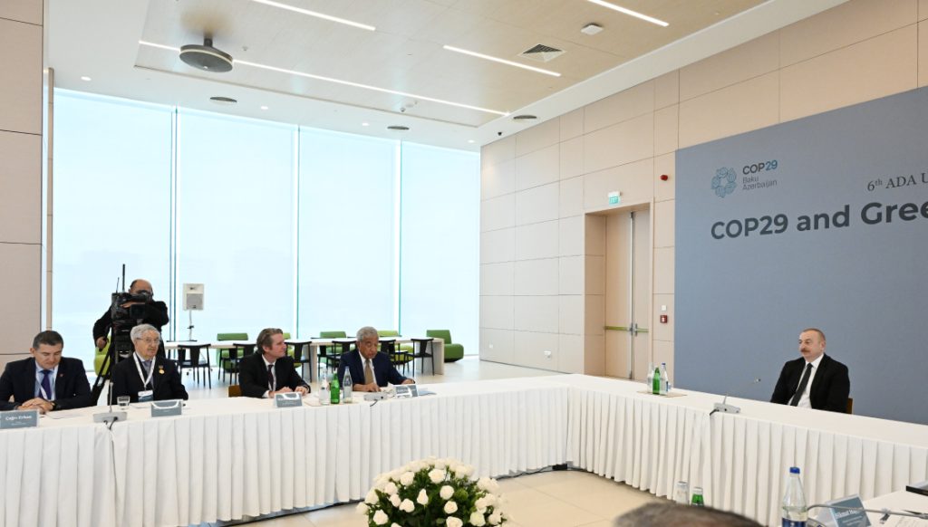 President Ilham Aliyev is responding to questions from participants at the international forum "SOR29 and Green Vision for Azerbaijan Ilham Aliyev on delimitation