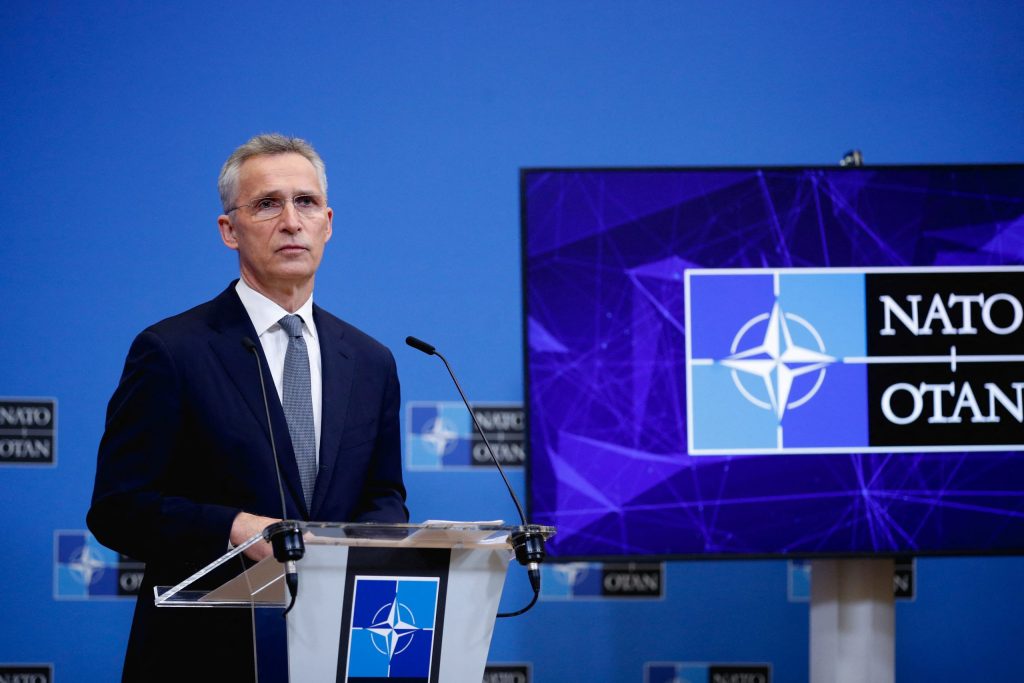 Jens Stoltenberg. NATO in the South Caucasus. NATO Secretary-General Jens Stoltenberg gives a news conference ahead of a meeting of NATO defence ministers in Brussels, Belgium February 15, 2022. REUTERS/Johanna Geron