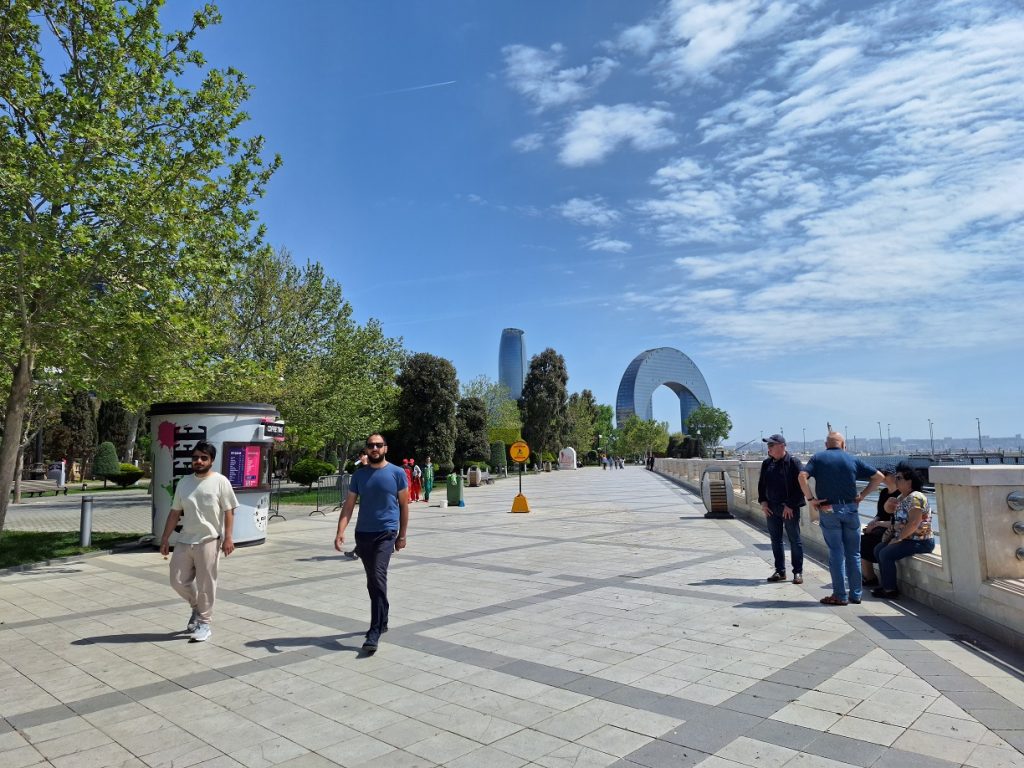 Baku boulevard. Caspian Sea and global warming
