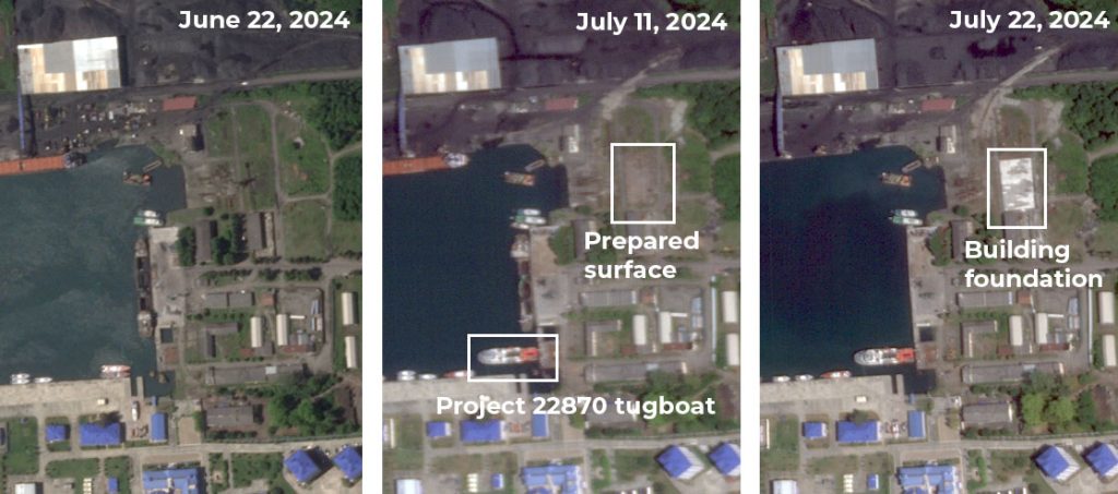 Images of construction at the harbour in Ochamchire from Planet Labs PBC