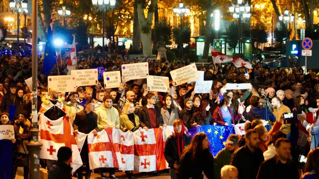 Protestors in Tbilisi, Georgia demand new elections following reports of widespread irregularities and systematic fraud in the recent parliamentary vote.