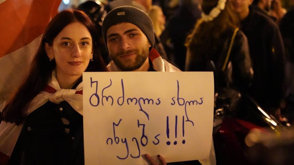 Protestors in Tbilisi, Georgia demand new elections following reports of widespread irregularities and systematic fraud in the recent parliamentary vote.