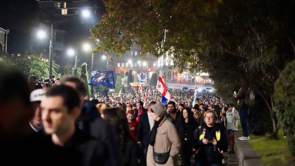 Protestors in Tbilisi, Georgia demand new elections following reports of widespread irregularities and systematic fraud in the recent parliamentary vote.