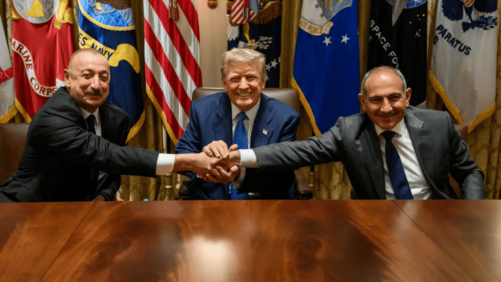 Ilham Aliyev, Donald Trump and Nikol Pashinyan after the summit | Photo: The White House