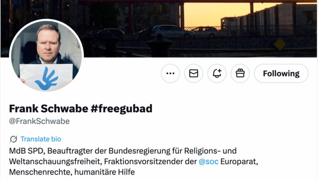Almaniyalı deputat Frank Şvabenin "X" (keçmiş "Twitter") hesabının ekran görüntüsü - Azərbaycanın "kürü diplomasiyası"nın nəticələri