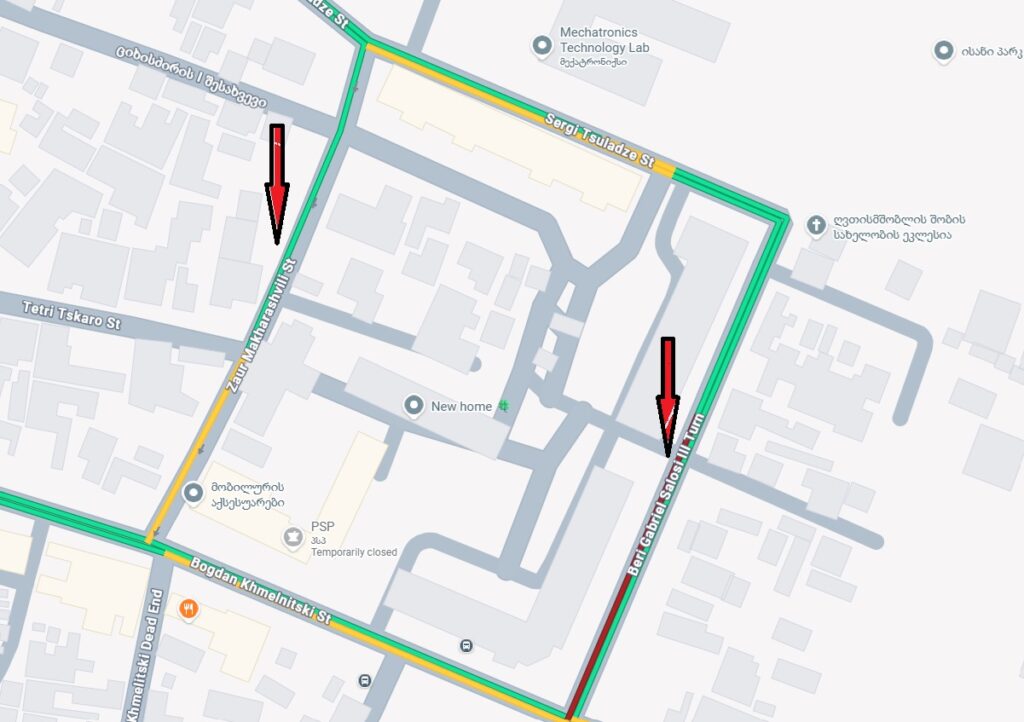 School bus stops, Tbilisi